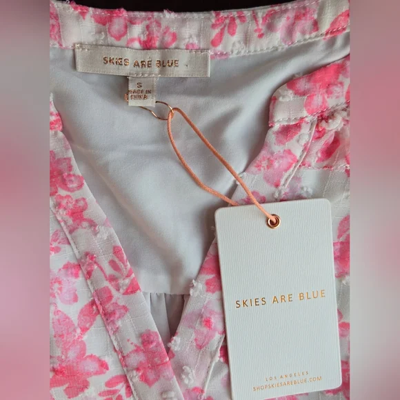 Skies Are Blue Pink Floral Swiss Dot Ruffle Sleeve Blouse - Size Small - Picture 5 of 7